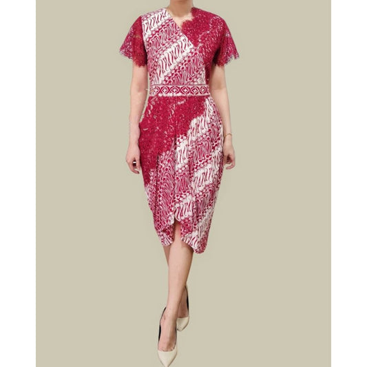 Drappery Dress Red and White Paris Fabric Batik
