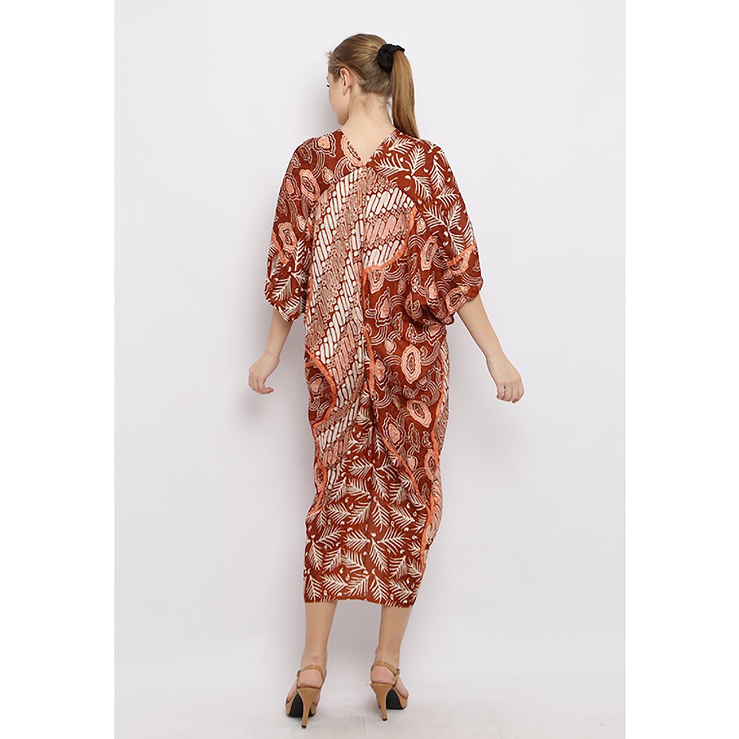 Alina Orange Exquisite Batik Etniq Craft Kaftan in Viscose, Batik Dress, Caftan Dress, Ethnic Dress, Midi Dress