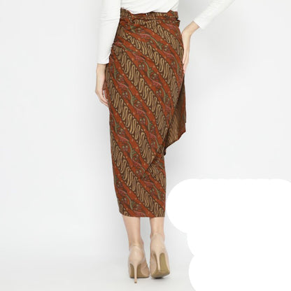 Women's Modern Kebaya Batik Wrap Skirt Orange Brown