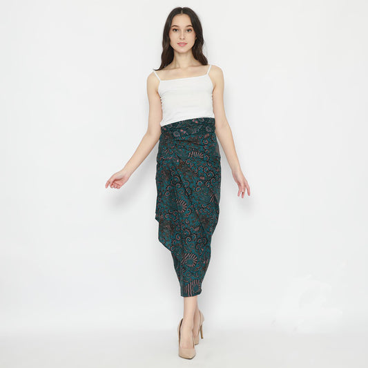 Span Batik Skirt Women'S Modern Instant Kebaya Wrap Skirt Balian Motif Blue Aqua Tosca