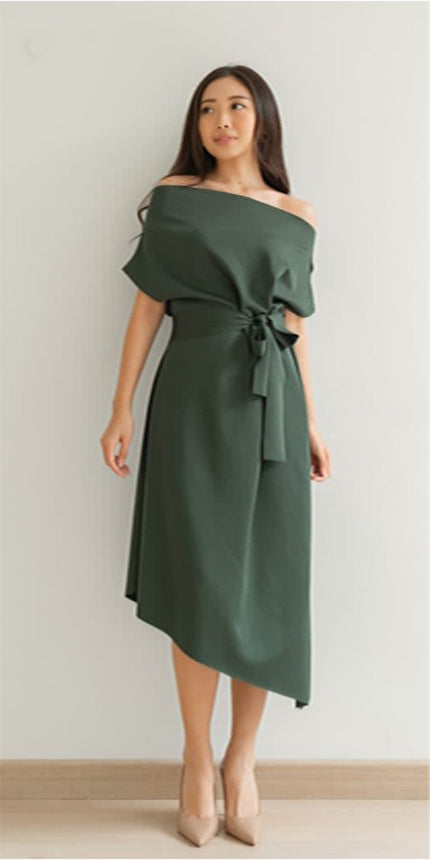 Sabrina Dress Maroon Kimono / Green Christmas Dress / Asymmetrical Mura Dress