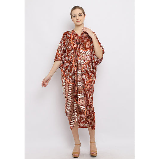 Alina Orange Exquisite Batik Etniq Craft Kaftan in Viscose, Batik Dress, Caftan Dress, Ethnic Dress, Midi Dress