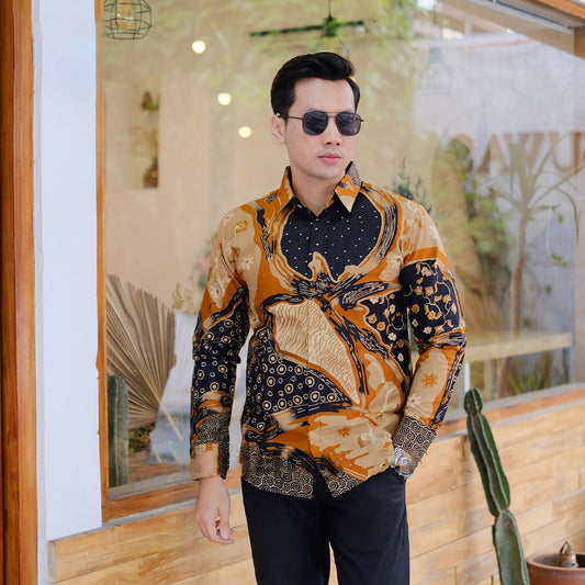 Sendang Batik Saka Cream Long-Sleeve Men's Batik Shirt, Men Batik, Men Batik Shirt, Men Shirt