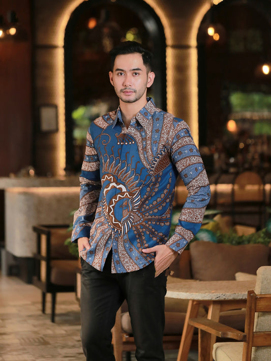 The Exquisite Elegance Aruna Premium Long-Sleeve Batik Shirt by Lakhsana Batik, Men Batik, Batik Shirt, Batik for Men