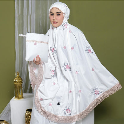 Zain Premium-Gebetskleid für Erwachsene aus luxuriöser Premium-Baumwolle mit bestickter Korallenblüte, Gebetskleid, Mukena, Gebetsset, Gebetskleidung