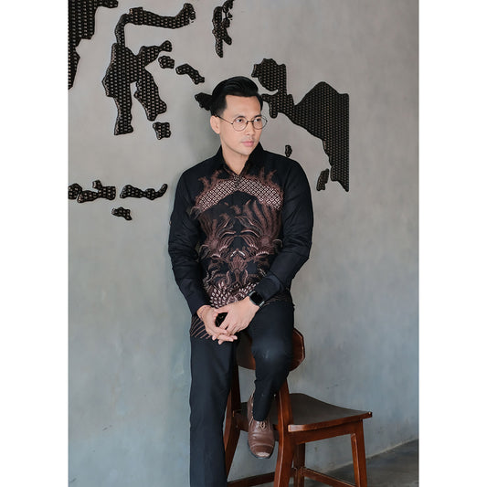 Heritage Elegance Dewabrata Batik Chan shirt met lange mouwen, heren batik, batik shirt, batik voor heren 