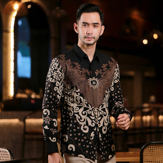 Danapati Elegance in Long-Sleeved Cotton Batik Shirt by Lakhsana, Men Batik, Batik Shirt, Batik for Men