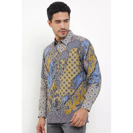 Radiant Elegance Krishna Batik Oliver in Golden Long-Sleeve Men's Batik Shirt, Men Batik, Men Batik Shirt, Men Shirt