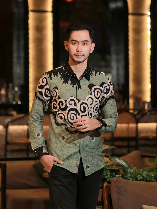 Elegance in Motion Gantari Long Sleeve Batik Shirt by Lakhsana Batik, Men Batik, Batik Shirt, Batik for Men