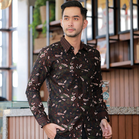 Regal Elegance Najendra I Long-Sleeved Cotton Batik Shirt by Lakhsana Batik, Men Batik, Batik Shirt, Batik for Men