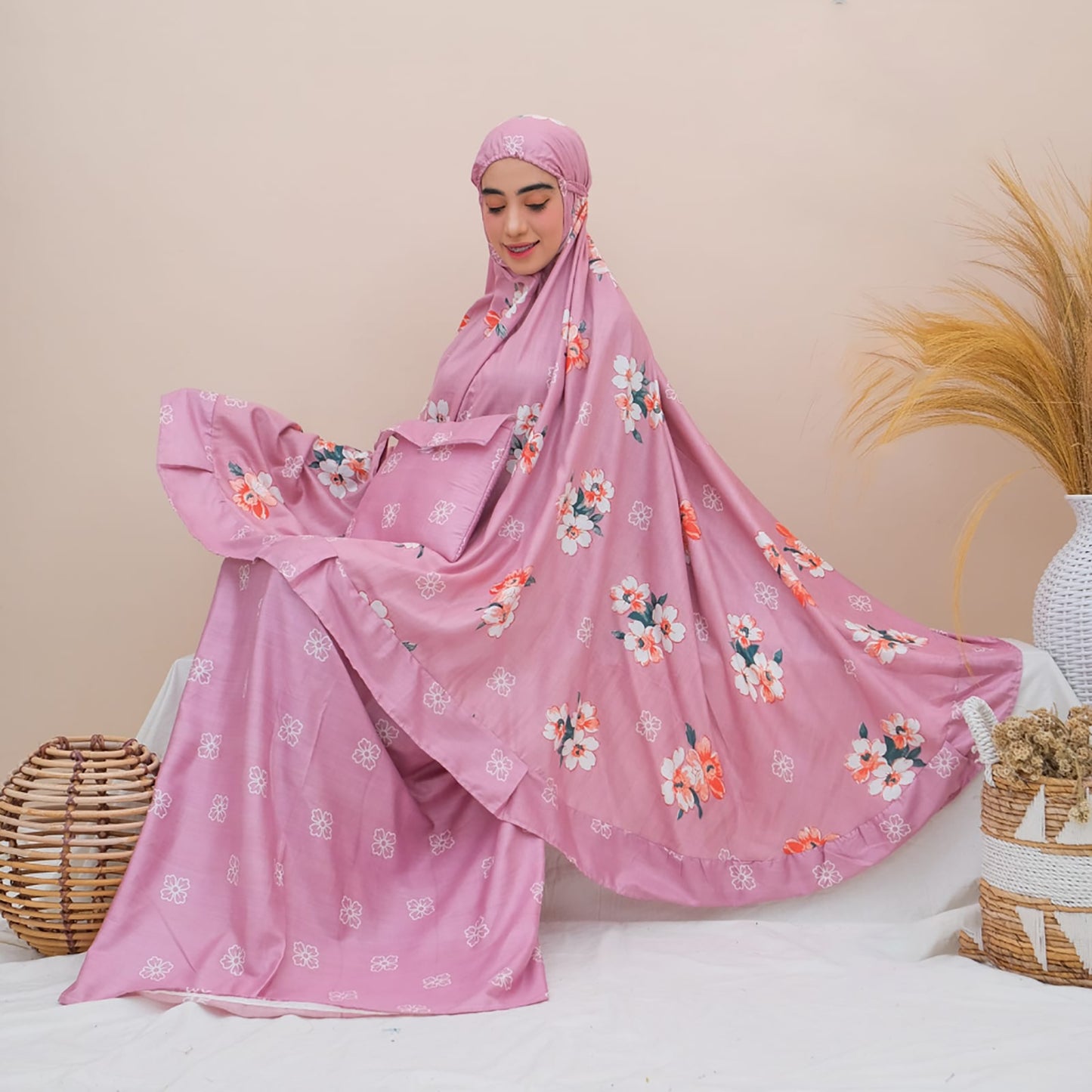 Elegance in Bloom Ajf Mukena Dewasa Hilda's Exquisite Flower Pattern, Prayer Dress, Mukena, Prayer Set, Prayer clothes