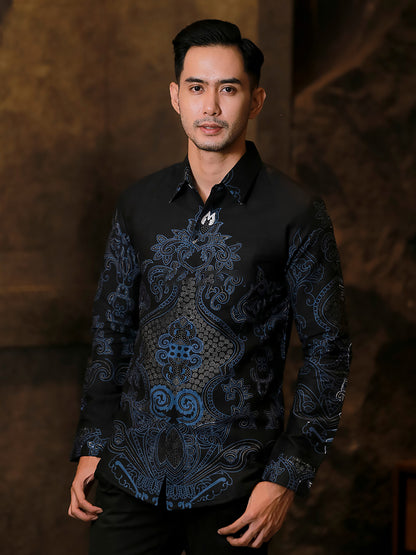 Abinawa II Exquisites Premium Langarm-Batikshirt von Lakhsana Batik, Herren Batik, Batikshirt, Batik für Herren 