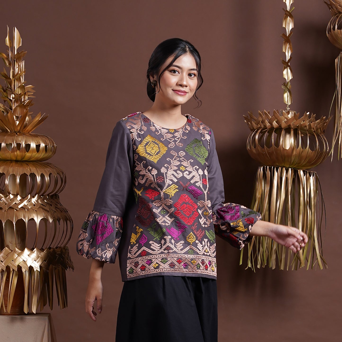Timeless Elegance Nonarara Kiyo Suksma Bali Modern Batik Work Blouse for Women, Women Blouse, Batik Blouse