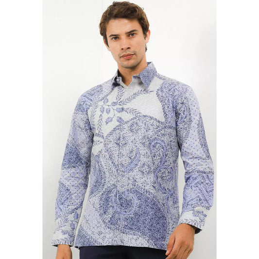 Krisna Batik Aldric Blue Elegance Geweven in Katoen Een tijdloze uitdrukking van kunstenaarschap, Mannen Batik, Mannen Batik Shirt, Heren Shirt 