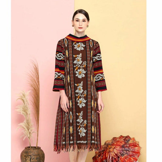 Women's Batik Dress Woven Ethnic Collar Casual Office Wear