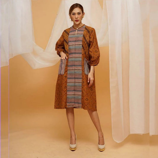 Women's Oversized Tunic Woven Lurik Series, Batik Dress, Boho Dress, Ethnic Dress, Midi Dress