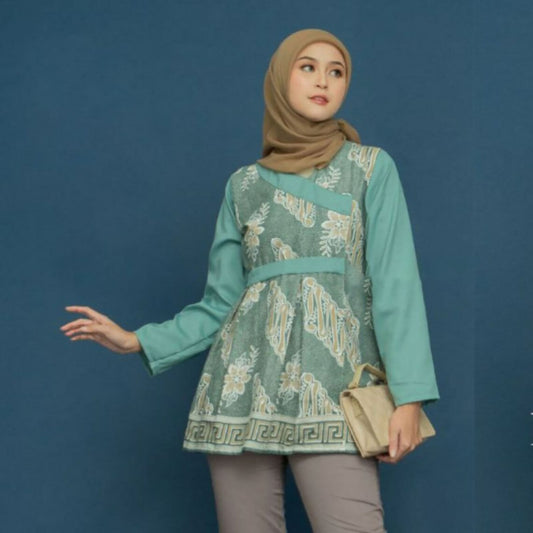 Brawee Isyana Motif Combination Cotton Batik Blouse, Batik For Work, Batik Adiba, Women Blouse, Batik Blouse, Batik for Women