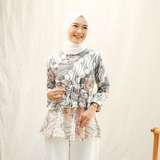 Brawee Batik Blouse Afiyatul Ruffle, Batik For Work, Batik Adiba, Women Blouse, Batik Blouse, Batik for Women