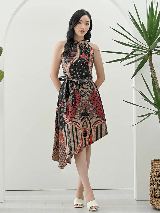 Stylish Sleeveless Nuansa Batik Dress with Ribbon Accent, Batik Dress, Batik, Boho Dress, Bohemian Dress, Ethnic Dress