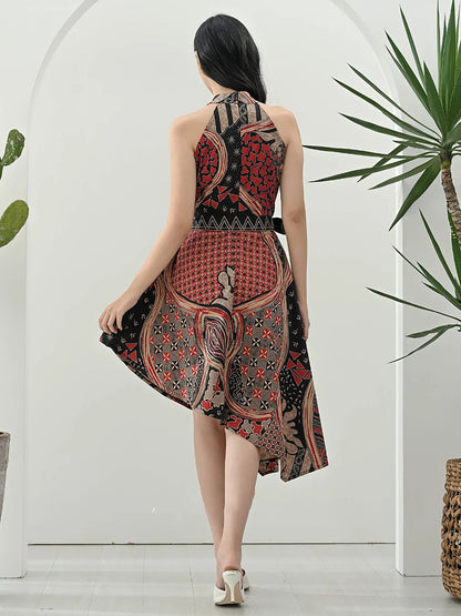 Stylish Sleeveless Nuansa Batik Dress with Ribbon Accent, Batik Dress, Batik, Boho Dress, Bohemian Dress, Ethnic Dress