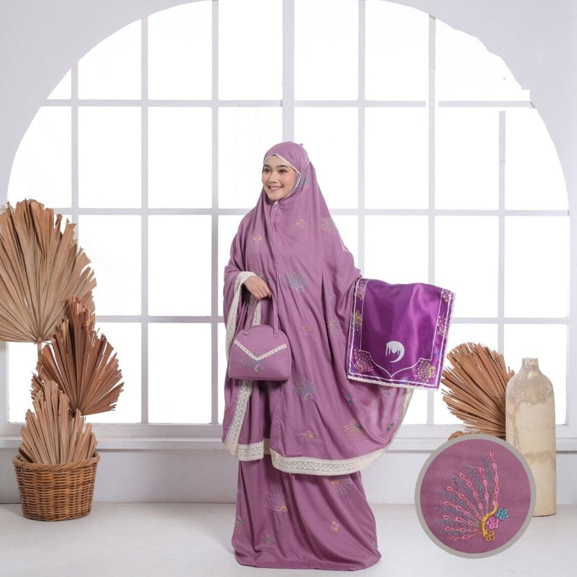 Complete Prayer Set Olivia Embroidery Rayon Adult Mukena, Muslim prayer outfit, Gamis dress, Prayer dress women, Jilbab dress, Khimar dress