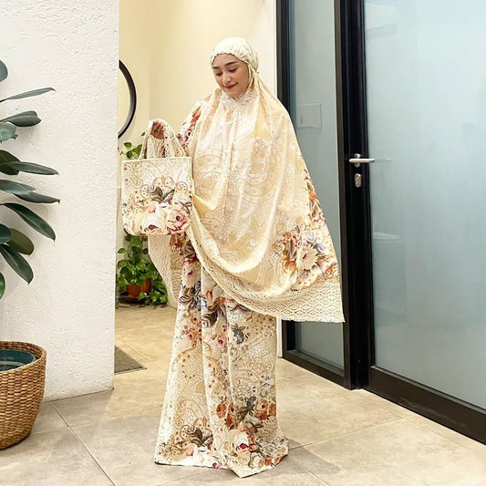 Adult Mukena Premium Japanese Cotton Shabby Knit Lace Muslim Prayer Dress
