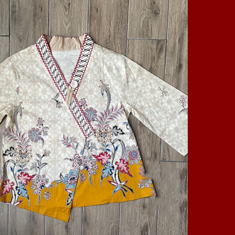Sage Kimono Batik / Long Sleeve Yellow Batik Top